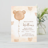 テディベア風船ビアリー初めての誕生日パーティー 招待状 (スタンド正面)