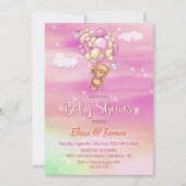 テディベア風船ピンクベビーシャワー 招待状 (正面)
