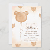 テディベア風船ベアリー2歳の誕生日パーティー 招待状 (正面)