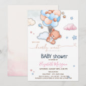 テディベア風船ベビーシャワー 招待状 (正面/裏面)