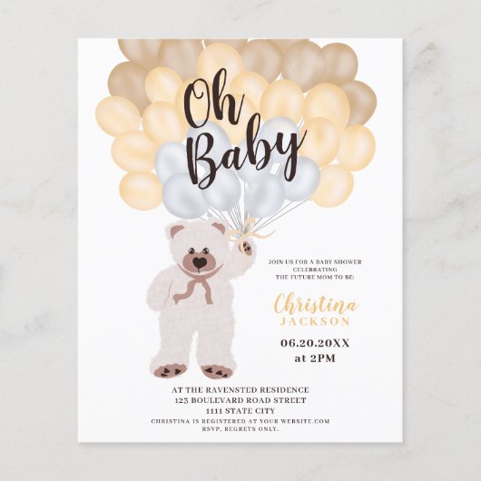 テディベア風船中性ベビーシャワー予算 (正面)