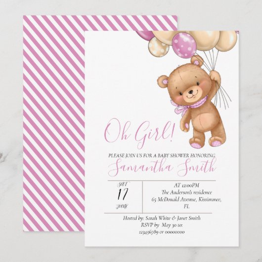 テディベア風船招待状 招待状 (正面/裏面)