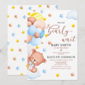 テディベア風船雲ベビーシャワー 招待状 (正面/裏面)