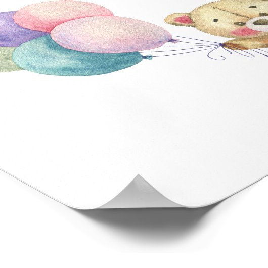 テディベア風船 – カードとギフト赤ちゃんシャワー ポスター (角)