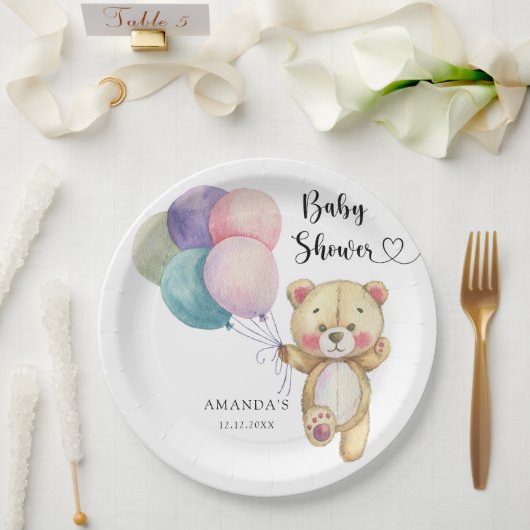テディベア風船 – ベビーシャワー ペーパープレート (ウェディング)