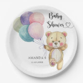 テディベア風船 – ベビーシャワー ペーパープレート (正面)