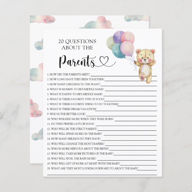 テディベア風船 – 親についてのゲーム (正面/裏面)