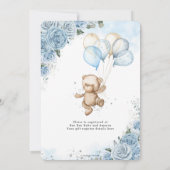 テディベア風船 赤ちゃん 男の子 シャワー ブルー 花  招待状 (裏面)