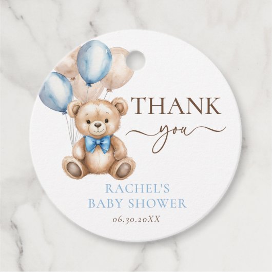 テディベア風船 | Blue Boy Baby Shower フェイバータグ (正面)