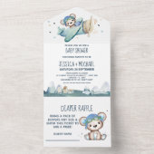 テディベア飛行機おむつラッフルとベビーシャワー オールインワン招待状 (内側)