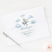 テディベア飛行機お感謝していり男の赤ちゃんラウンドステッカー ラウンドシール (封筒)