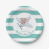 テディベア飛行機のベビーシャワー男女兼用 ペーパープレート (正面)