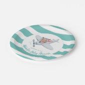 テディベア飛行機のベビーシャワー男女兼用 ペーパープレート (アングル)
