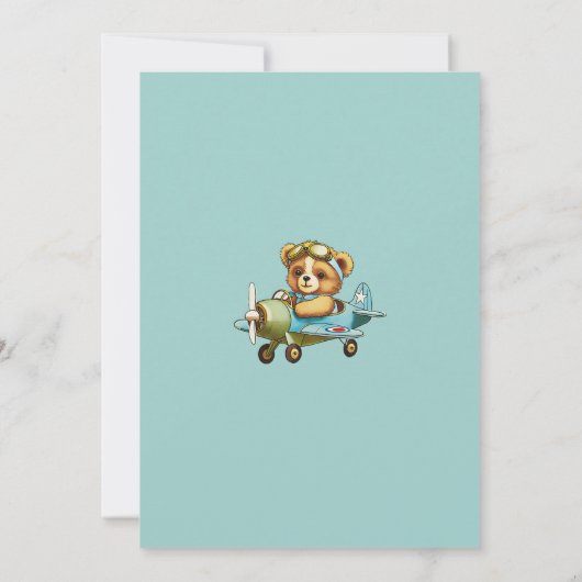 テディベア飛行機の少年Bearly待ち赤ちゃんシャワー サンキューカード (裏面)