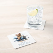 テディベア飛行機の水彩少年の赤ちゃんシャワー スクエアペーパーコースター (インサイチュ)