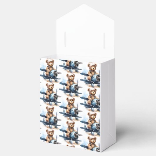 テディベア飛行機の水彩少年の赤ちゃんシャワー フェイバーボックス (オープン)