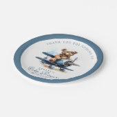 テディベア飛行機の水彩少年の赤ちゃんシャワー ペーパープレート (アングル)