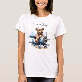 テディベア飛行機の水彩画 イッツ ア ボーイ Tシャツ