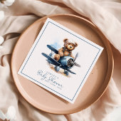 テディベア飛行機の水彩画 男の子ベビーシャワー スタンダードカクテルナプキン