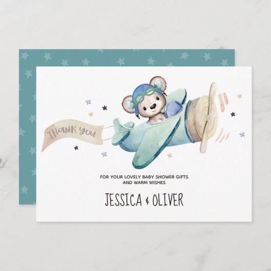 テディベア飛行機サンキューカード 招待状 (正面/裏面)