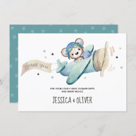 テディベア飛行機サンキューカード 招待状