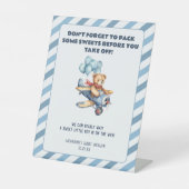 テディベア飛行機バルーン男の子の赤ちゃんシャワーの好意 台座サイン (正面)