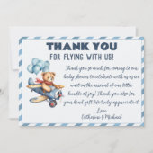 テディベア飛行機バルーン男の子ベイビーシャワー サンキューカード (正面)