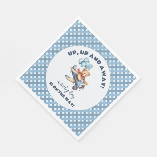 テディベア飛行機バルーン男の子ベイビーシャワー スタンダードランチョンナプキン (角)