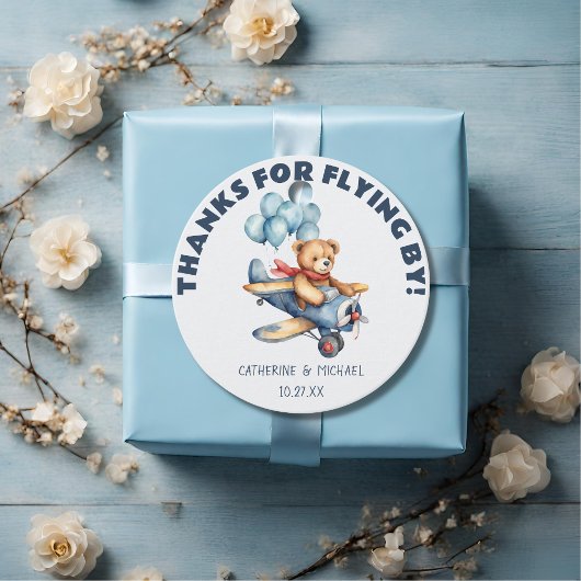 テディベア飛行機バルーン男の子ベイビーシャワー フェイバータグ
