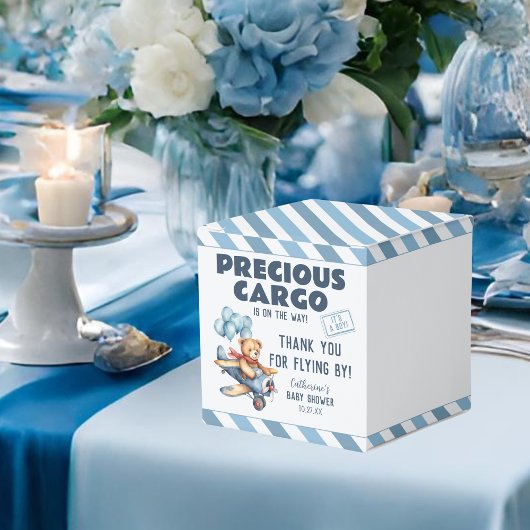 テディベア飛行機バルーン男の子ベイビーシャワー フェイバーボックス
