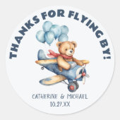 テディベア飛行機バルーン男の子ベイビーシャワー ラウンドシール (正面)