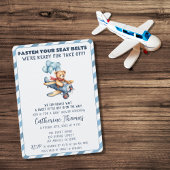 テディベア飛行機バルーン男の子ベイビーシャワー 招待状