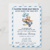 テディベア飛行機バルーン男の子ベイビーシャワー 招待状 (正面)