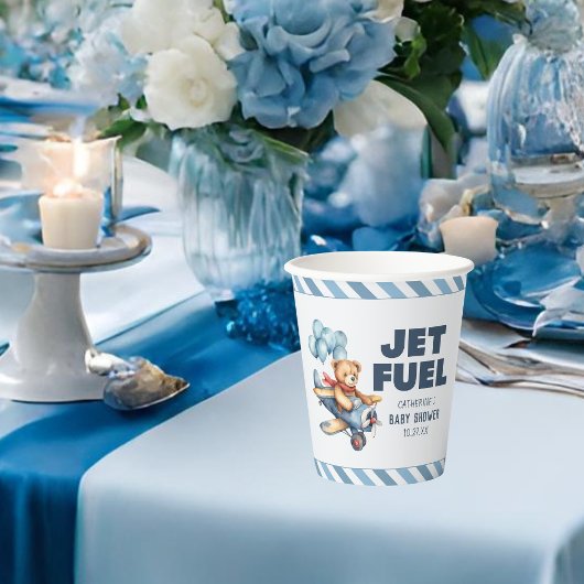 テディベア飛行機バルーン男の子ベイビーシャワー 紙コップ