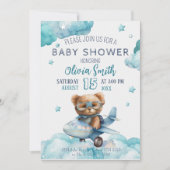 テディベア飛行機バーリーウェイベビーシャワー 招待状 (正面)