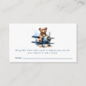 テディベア飛行機ベビーシャワーおむつラッフル エンクロージャーカード (正面)