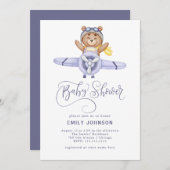 テディベア飛行機ベビーシャワー招待状 招待状 (正面/裏面)