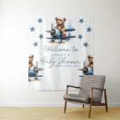 テディベア飛行機ベビーシャワー背景 タペストリー (インサイチュ)