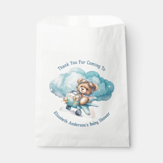 テディベア飛行機ボーイベビーシャワー フェイバーバッグ (正面)