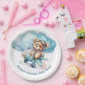 テディベア飛行機ボーイベビーシャワー ペーパープレート (パーティー)