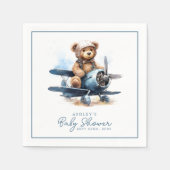 テディベア飛行機水彩画 男の子ベビーシャワー スタンダードカクテルナプキン (正面)
