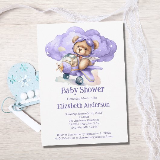 テディベア飛行機男の子ベビーシャワー招待状 招待状