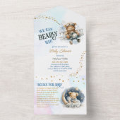 テディベア飛行機飛んでいる男の子の赤ちゃんシャワー オールインワン招待状 (内側)