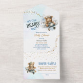 テディベア飛行機飛んでいる男の子の赤ちゃんシャワー オールインワン招待状 (内側)