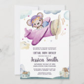 テディベア飛行機 |バーチャルベビーシャワー 招待状 (正面)