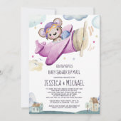 テディベア飛行機 |メールによるベビーシャワー 招待状 (正面)