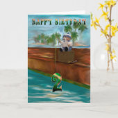 テディベア魚釣り2nd Birthday カード (黄色い花)