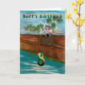 テディベア魚釣り8ハッピーバースデー カード (黄色い花)