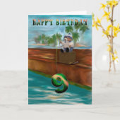 テディベア魚釣り9thハッピーバースデー カード (黄色い花)