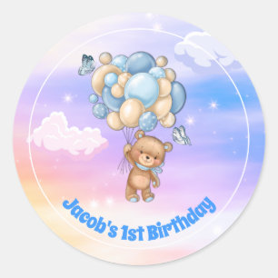 テディベア1歳の誕生日 ラウンドシール
